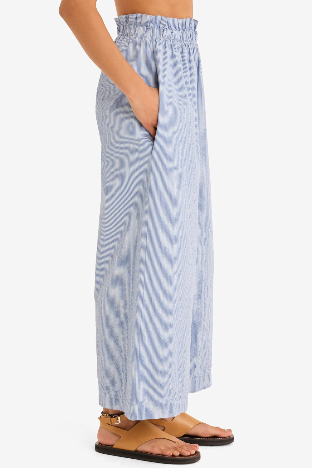 The Striped Poplin Pant in Bleu Stripes