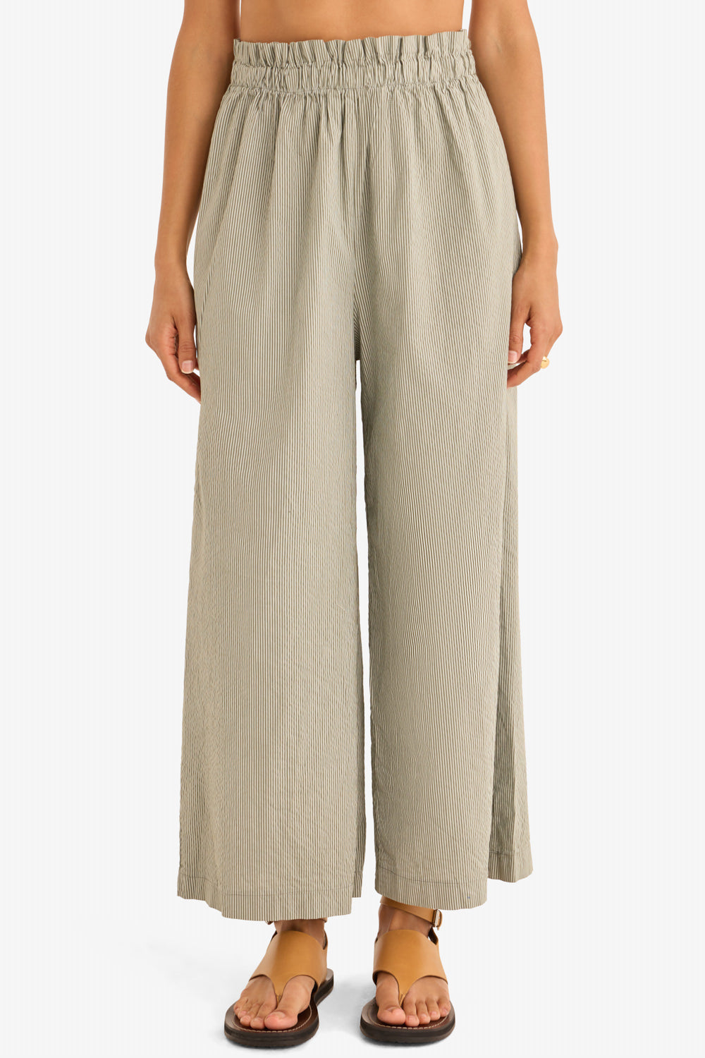 The Striped Poplin Pant in Olive Stripes