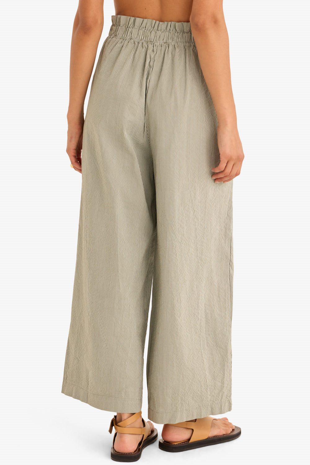 The Striped Poplin Pant in Olive Stripes