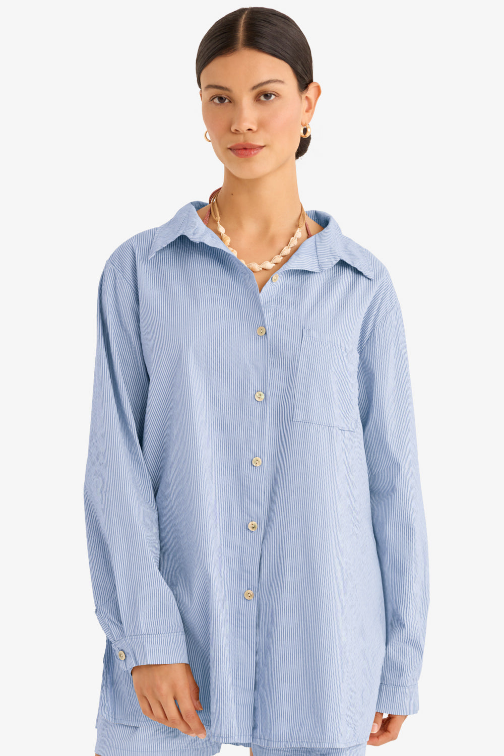 The Playa Poplin Shirt in Bleu Stripes