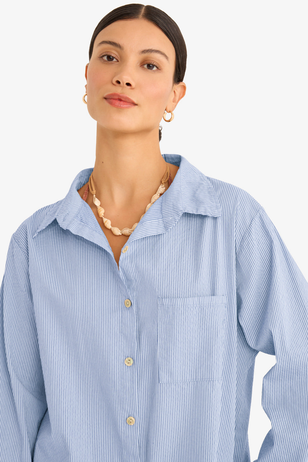 The Playa Poplin Shirt in Bleu Stripes