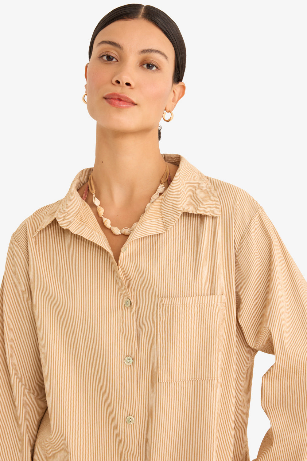 The Playa Poplin Shirt in Camello Stripes