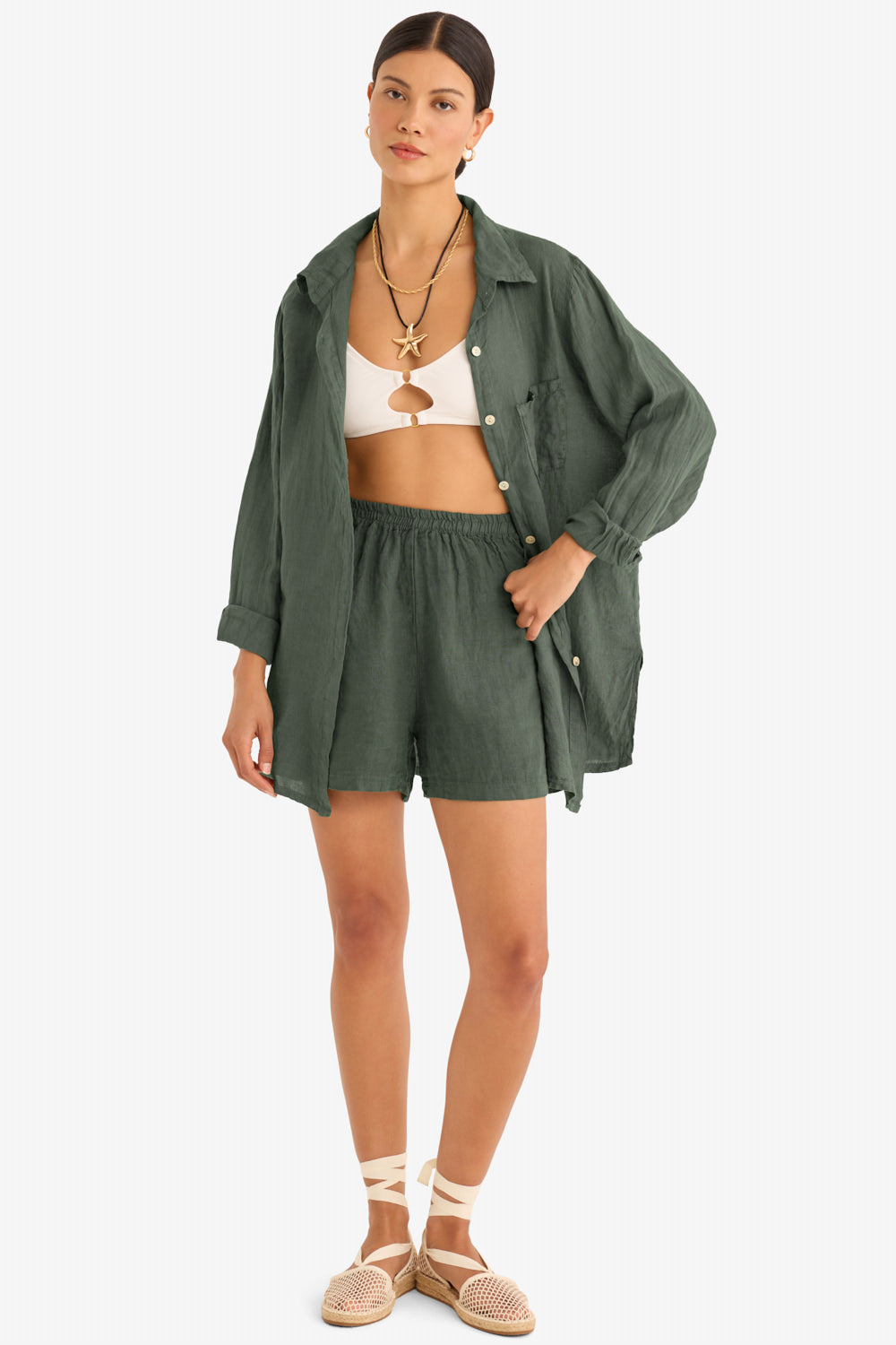 The Playa Linen Shirt in Olive