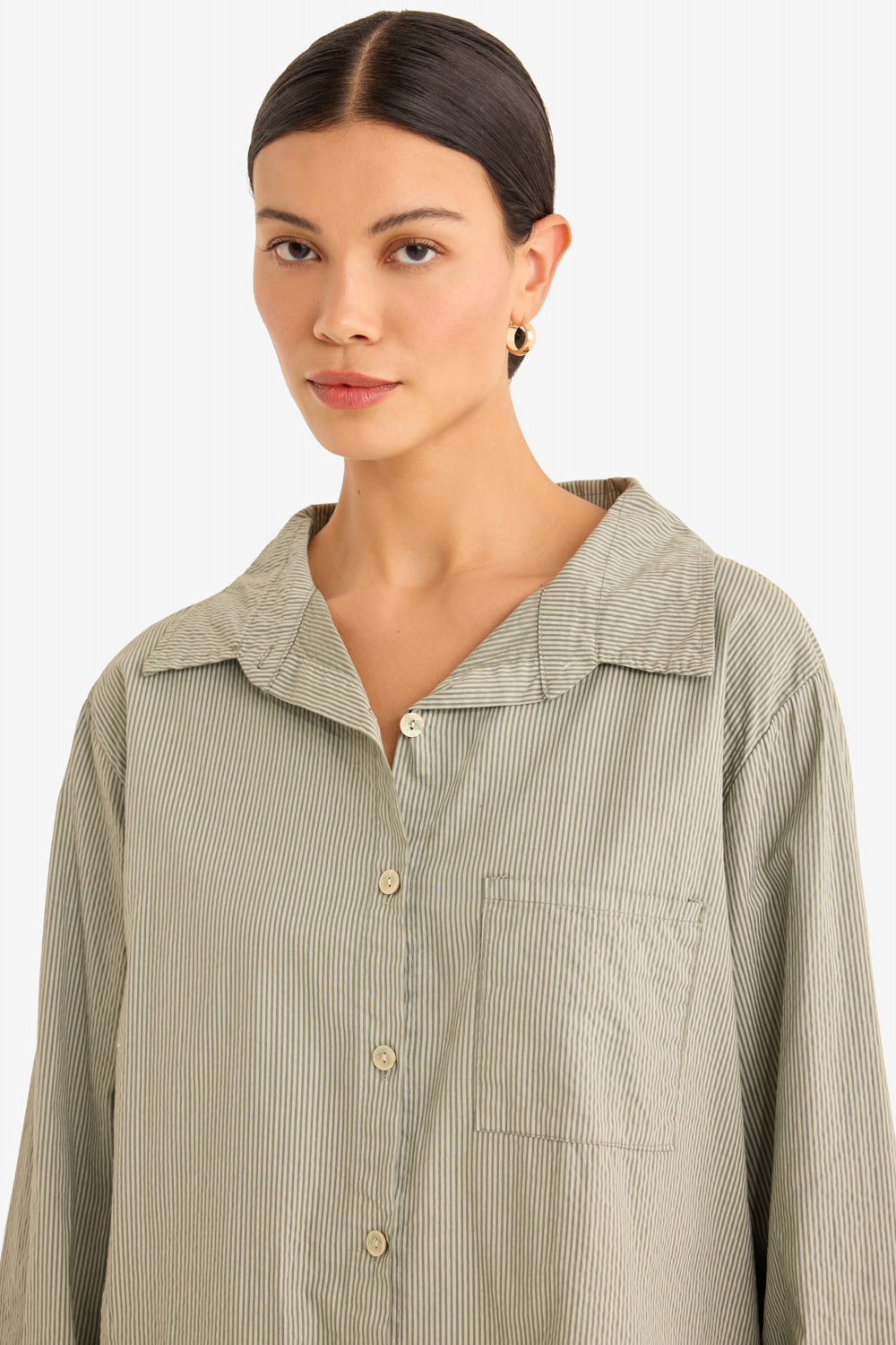 The Playa Poplin Shirt in Olive Stripes