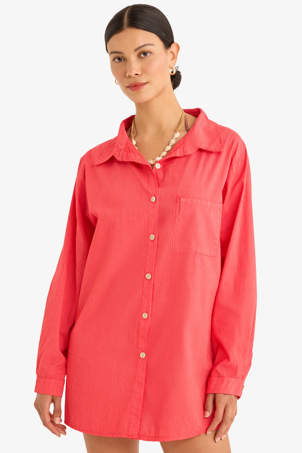 The Playa Poplin Shirt in Red Stripes