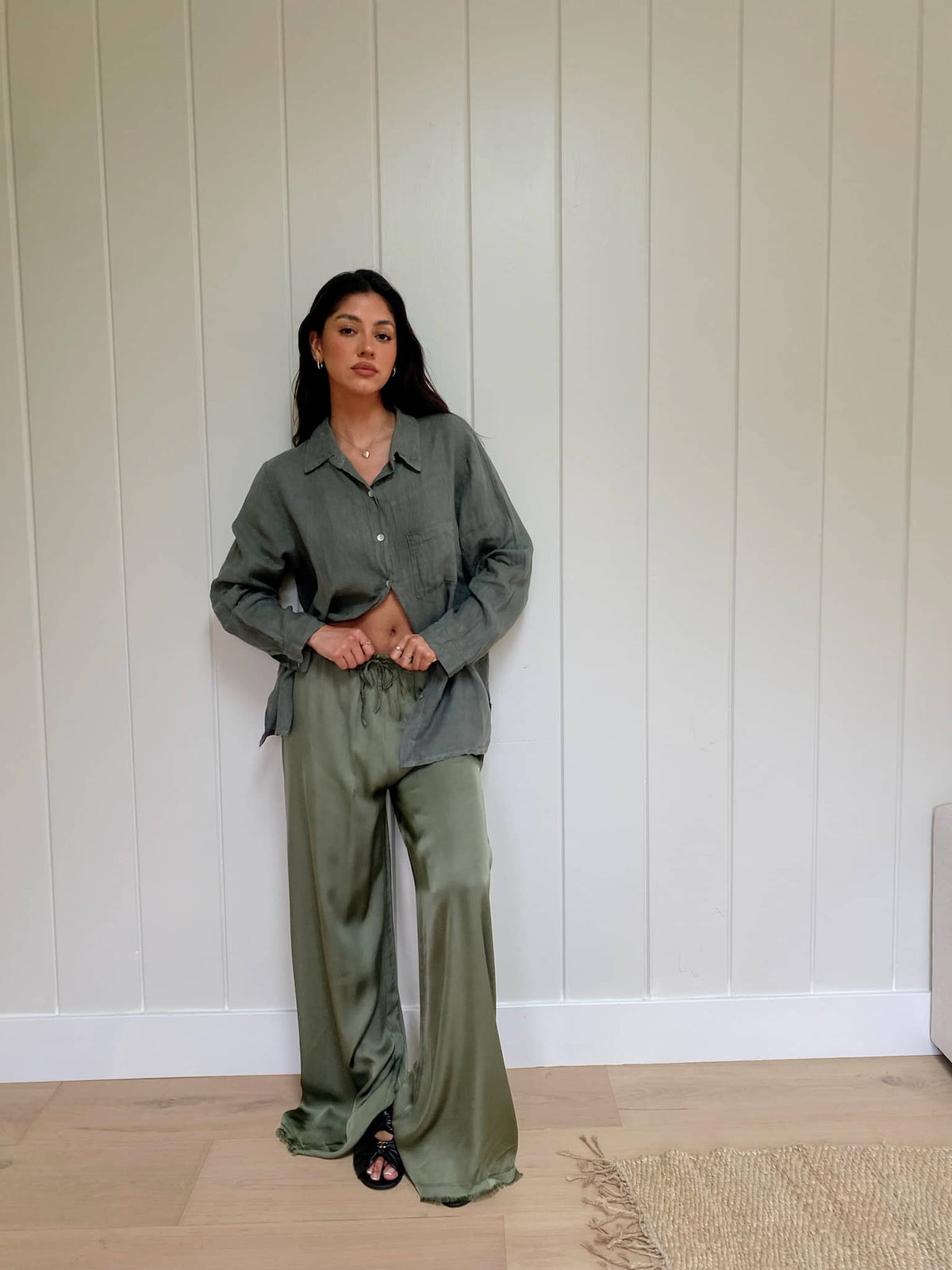 The Rising Satin Pants in Beige - Marché