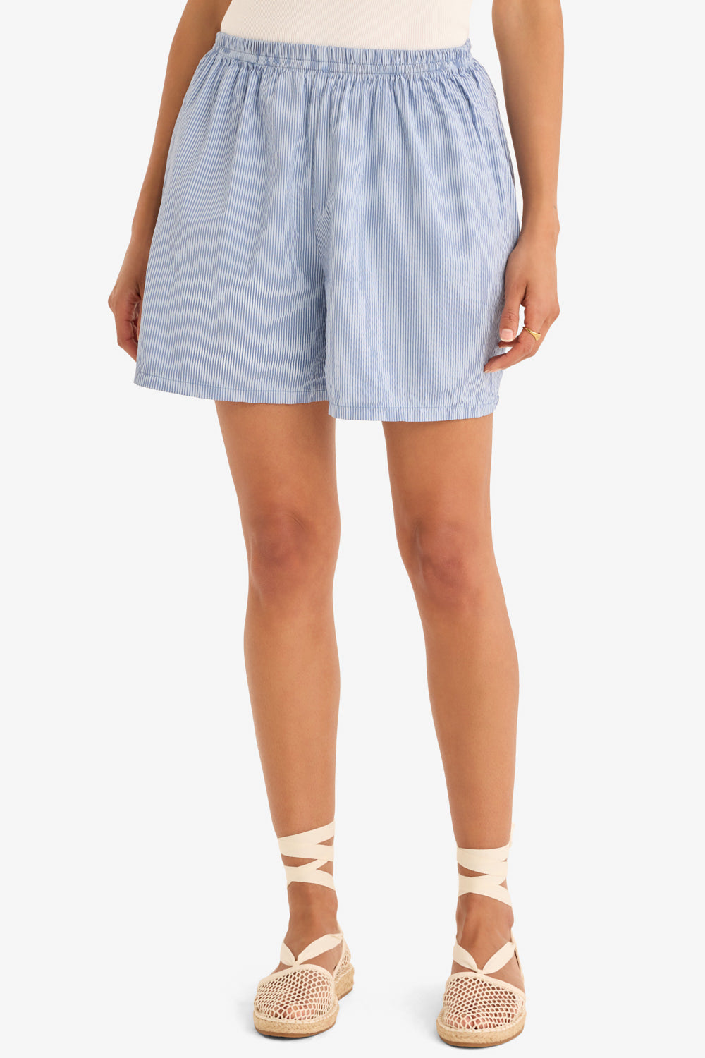 The Poplin Boxer Shorts in Bleu Stripes