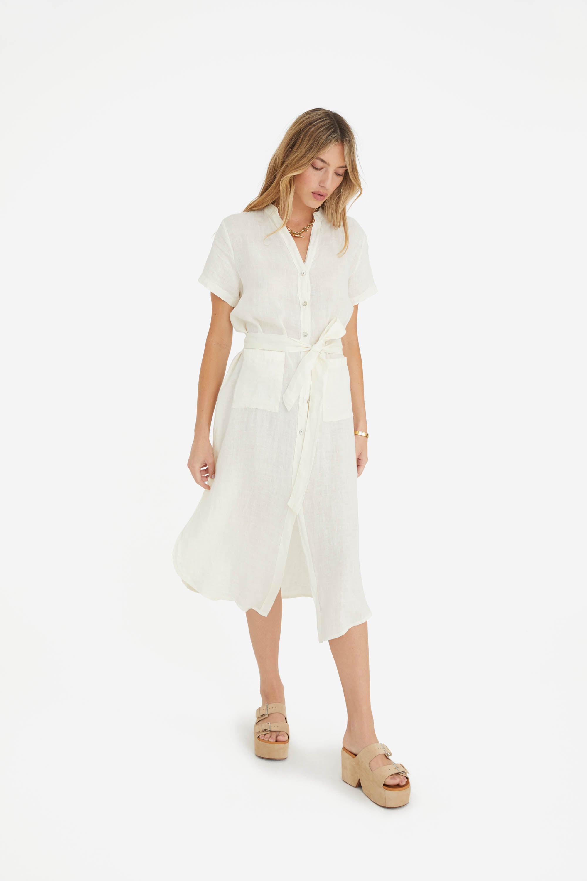 The Rosemary Linen Dress in Ecru